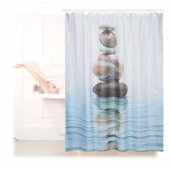 Relaxdays Duschvorhang Steine auf Wasser 180x180cm -Badaccessoires Verkäufe 07c2dc4d61f0467b8f790248f4cf8ae8