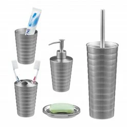 Relaxdays 5-tlg. Badezimmer Set Edelstahl