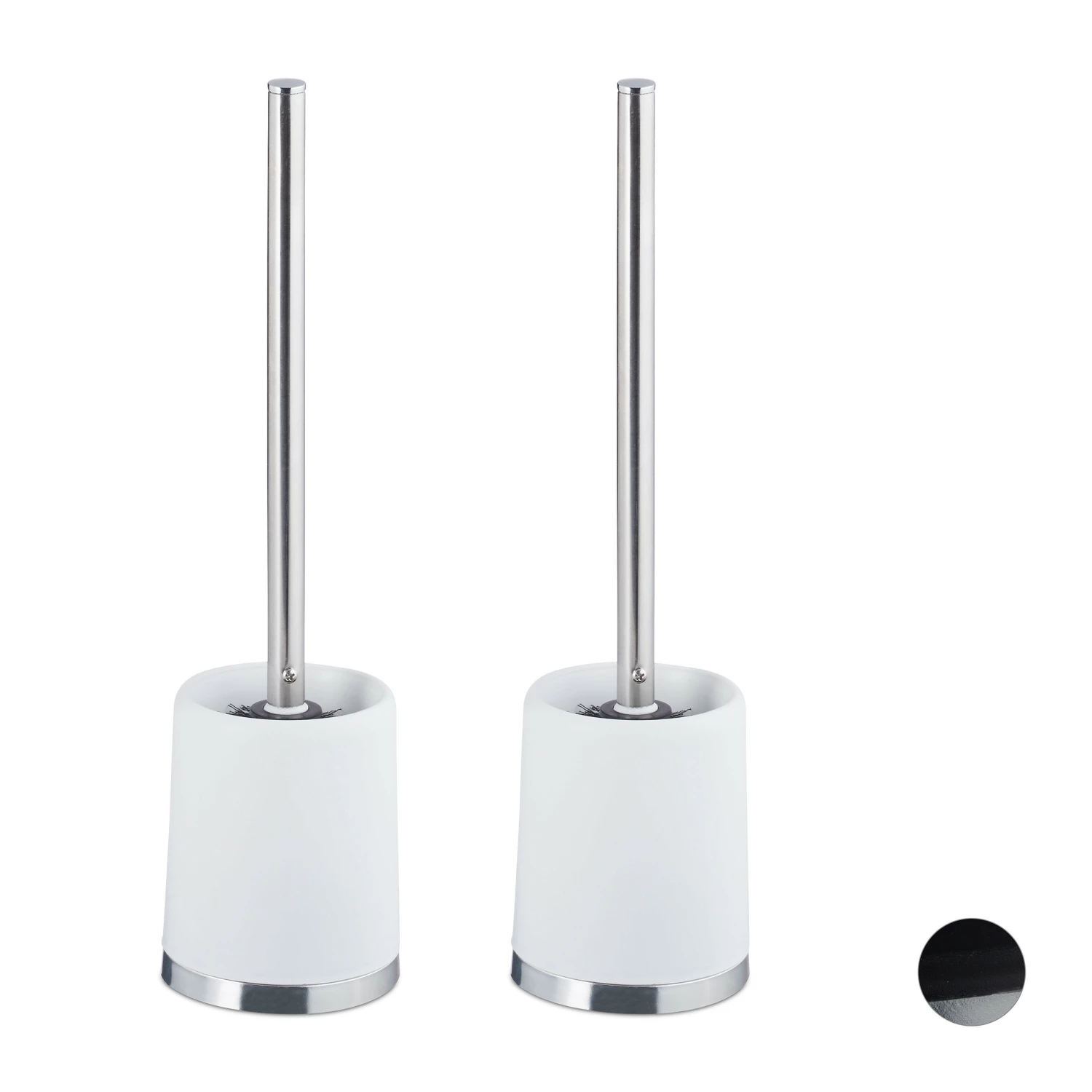 Relaxdays 2 x WC-Garnitur rund weiß - Weiß - Silber - Schwarz 3 Relaxdays 2 x WC-Garnitur rund weiß - Weiß - Silber - Schwarz