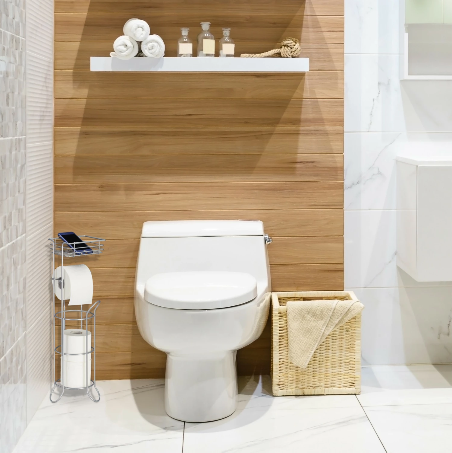 Relaxdays Silberner Toilettenpapierhalter stehend 4 Relaxdays Silberner Toilettenpapierhalter stehend – Bild 2