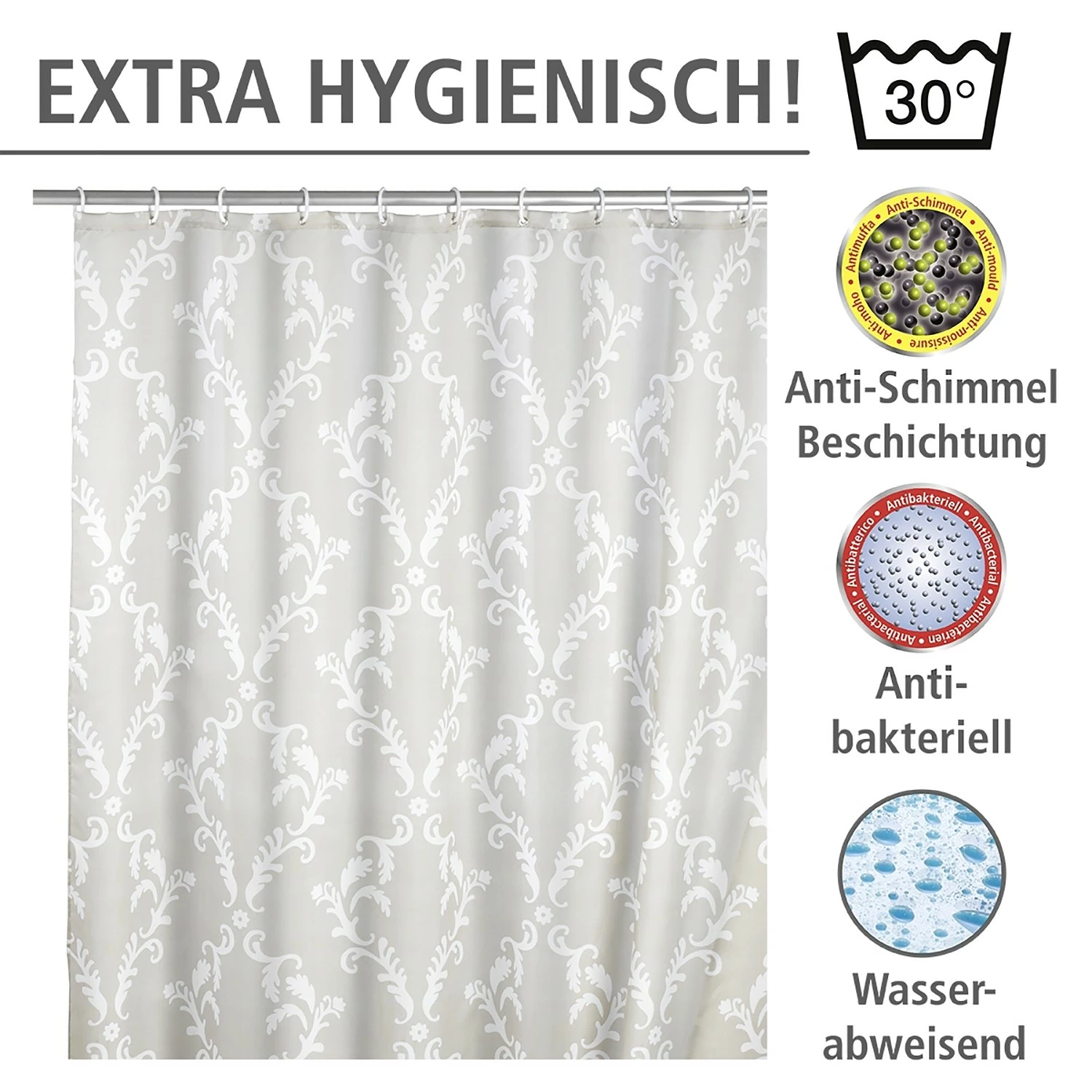 WENKO Duschvorhang - Baroque, 180 x 200 cm 8 WENKO Duschvorhang - Baroque, 180 x 200 cm – Bild 6