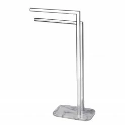 WENKO Handtuchständer Onyx - Stahl / Marmor - Silber / Weiß