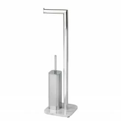 WENKO WC-Garnitur Onyx - Stahl / Marmor - Silber / Weiß