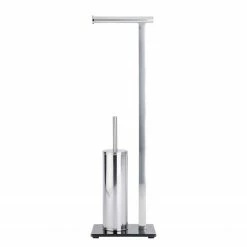 WENKO WC-Garnitur Lava - Edelstahl / Glas - Silber / Schwarz