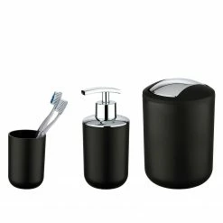 WENKO Bad-Accessoire-Set Brasil (3-teilig) - Kunststoff - Schwarz