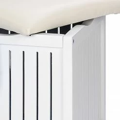 WENKO Sitzhocker Oslo - Walnuss massiv / Kunstleder - Weiß / Ecru -Badaccessoires Verkäufe 1000138148 181112 08283945 GALLERYIMAGES P000000001000138148