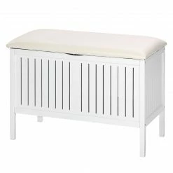 WENKO Sitzbank Oslo - Walnuss massiv / Kunstleder - Weiß / Ecru