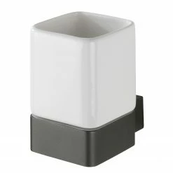 WENKO Zahnputzbecher Montella - Aluminium / Keramik - Anthrazit / Weiß