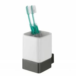 WENKO Zahnputzbecher Montella - Aluminium / Keramik - Anthrazit / Weiß -Badaccessoires Verkäufe 1000181490 190716 12365400228 DETAILS P000000001000181490