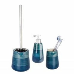WENKO Bad-Accessoires-Set Pottery (3-teilig) - Keramik - Petrol