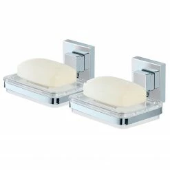 WENKO Seifenablage Quadro (2er-Set) - Edelstahl rostfrei / ABS - Chrom