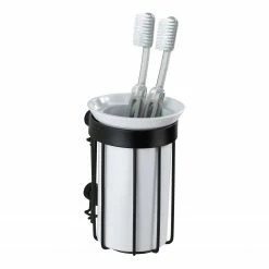 WENKO Zahnputzbecher Classic Plus - Stahl / ABS - Schwarz / Weiß -Badaccessoires Verkäufe 1000181551 190716 12370000421 DETAILS P000000001000181551