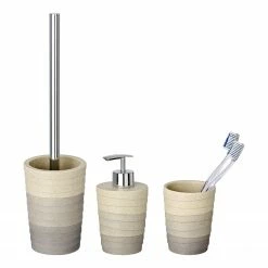 WENKO Bad-Accessoire-Set Cuzco (3-teilig) - Polyresin - Grau
