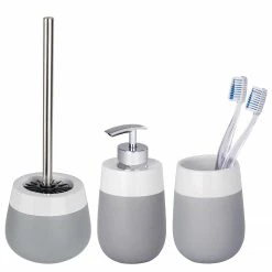 WENKO Bad-Accessoire Set Malta (3-teilig) - Keramik - Grau