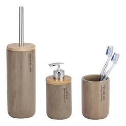 WENKO Bad-Accessoire-Set Palo (3-teilig) - Polyresin / Bambus - Beige