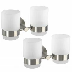 WENKO Zahnputzbecher Duo Bosio (2er-Set) - Edelstahl / Glas