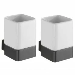 WENKO Zahnputzbecher Montella (2er-Set) - Aluminium / Keramik - Anthrazit / Weiß