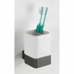 WENKO Zahnputzbecher Montella (2er-Set) - Aluminium / Keramik - Anthrazit / Weiß -Badaccessoires Verkäufe 1000243112 210129 09325400484 DETAILS P000000001000243112