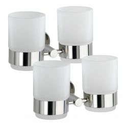 WENKO Zahnputzbecherhalter Duo Bosio (2er-Set) - Edelstahl / Glas - Silber