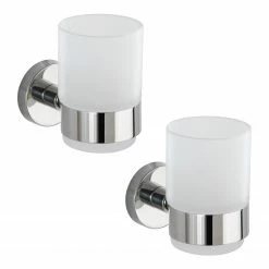 WENKO Zahnputzbecherhalter Uno Bosio (2er-Set) - Edelstahl / Glas - Silber