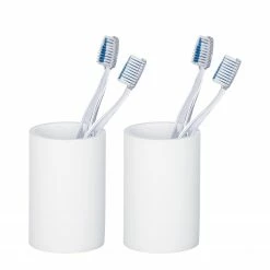 WENKO Zahnputzbecher Ida - Weiß - 2er Set