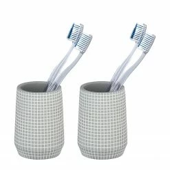 WENKO Zahnputzbecher Ohrid - Polyresin - Grau - 2er Set