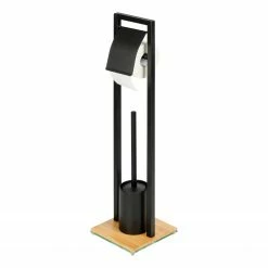 WENKO Stand WC-Garnitur Bambusa - Stahl / Bambus - Schwarz