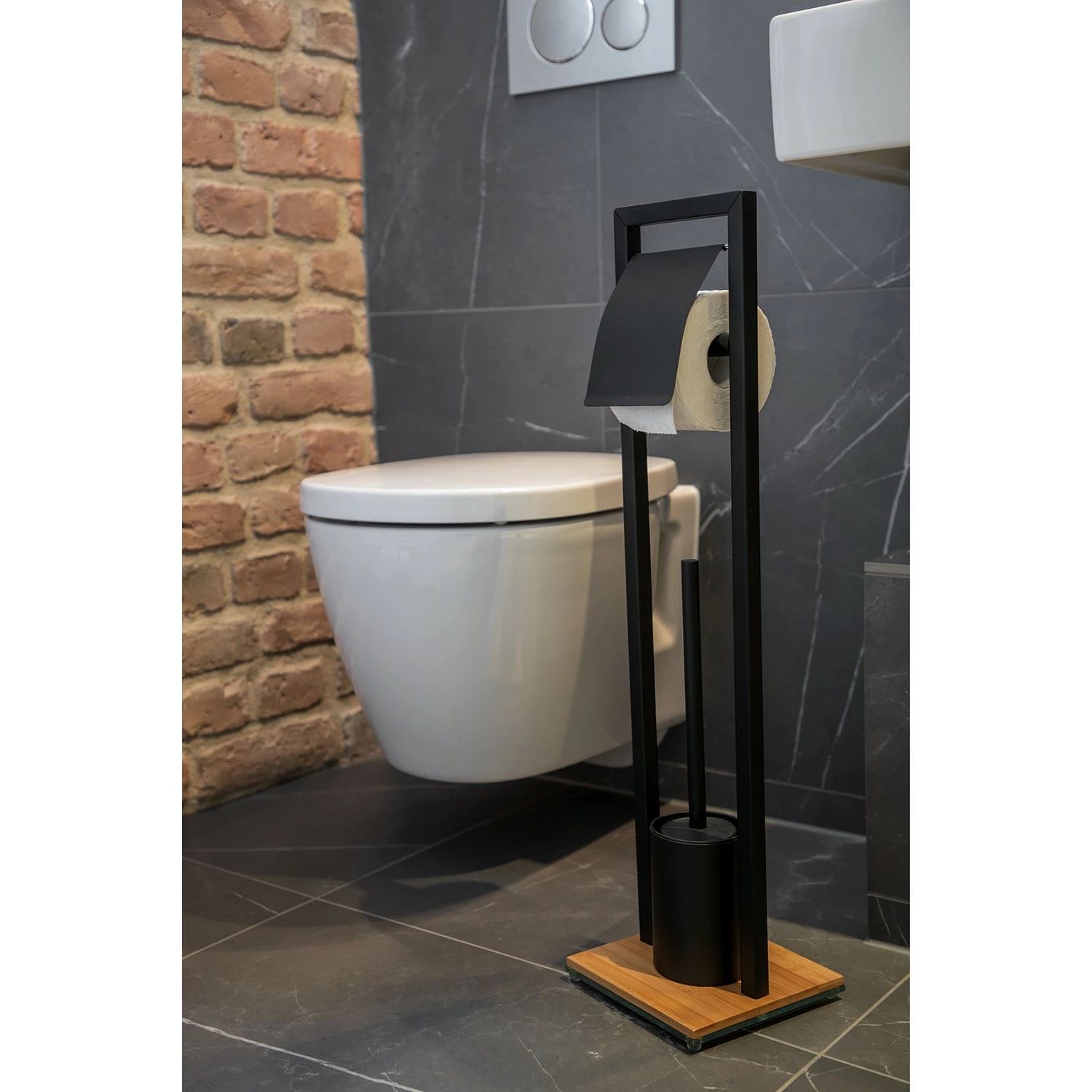 WENKO Stand WC-Garnitur Bambusa - Stahl / Bambus - Schwarz 4 WENKO Stand WC-Garnitur Bambusa - Stahl / Bambus - Schwarz – Bild 2