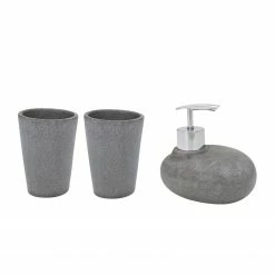 WENKO Bad-Accessoire-Set Pebble Stone(3-tlg.) - Grau