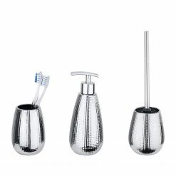 WENKO Bad-Accessoire-Set Dakar (3-teilig) - Keramik - Silber glänzend