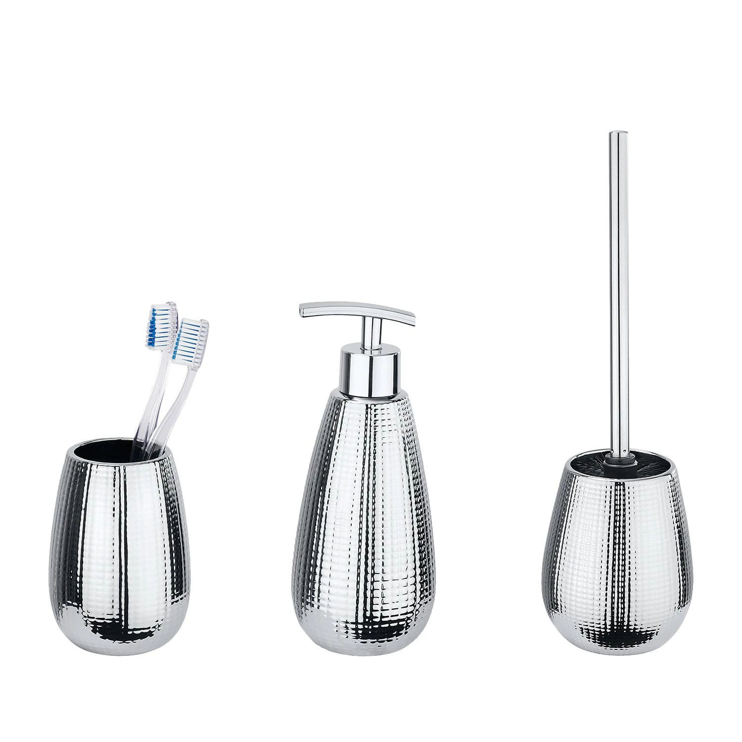 WENKO Bad-Accessoire-Set Dakar (3-teilig) - Keramik - Silber glänzend 3 WENKO Bad-Accessoire-Set Dakar (3-teilig) - Keramik - Silber glänzend