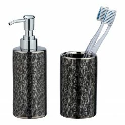 WENKO Bad-Accessoire-Set Nuria (2-tlg.) - Keramik - Anthrazit