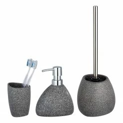 WENKO Bad-Accessoire-Set Pion (3-teilig) - Keramik - Grau