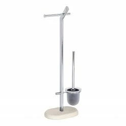 WENKO Stand WC-Garnitur Puro - Metall / Glas - Chrom / Beige -Badaccessoires Verkäufe 1000257917 210422 07422800902 DETAILS P000000001000257917