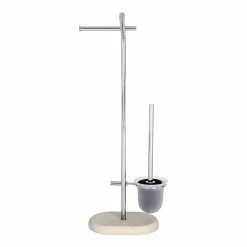 WENKO Stand WC-Garnitur Puro - Metall / Glas - Chrom / Beige -Badaccessoires Verkäufe 1000257917 210422 07422800903 DETAILS P000000001000257917