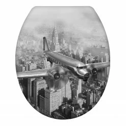 WENKO Premium WC-Sitz Old-Time Plane - Edelstahl / Duroplas - Schwarz / Weiß