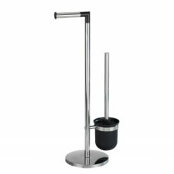 WENKO Stand WC-Garnitur Parus - Edelstahl - Silber / Schwarz