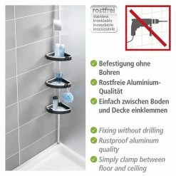 WENKO Teleskop Dusch-Regal Wave - Aluminium / Polypropylen - Silber / Schwarz -Badaccessoires Verkäufe 1000287139 210827 13301500840 ICON DETAILS P000000001000287139 icon seal