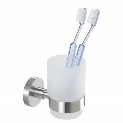 WENKO Zahnputzbecher Uno Bosio I - Milchglas / Edelstahl - Silber