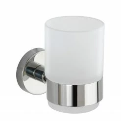 WENKO Zahnputzbecher Uno Bosio II - Milchglas / Edelstahl - Silber