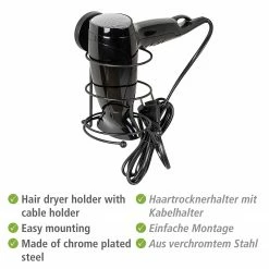 WENKO Vacuum-Loc Haartrocknerhalter Milazzo - Stahl - Schwarz -Badaccessoires Verkäufe 1000287224 210827 133051001369 ICON DETAILS P000000001000287224 icon seal
