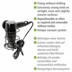 WENKO Vacuum-Loc Haartrocknerhalter Milazzo - Stahl - Schwarz -Badaccessoires Verkäufe 1000287224 210827 133051001370 ICON DETAILS P000000001000287224 icon seal