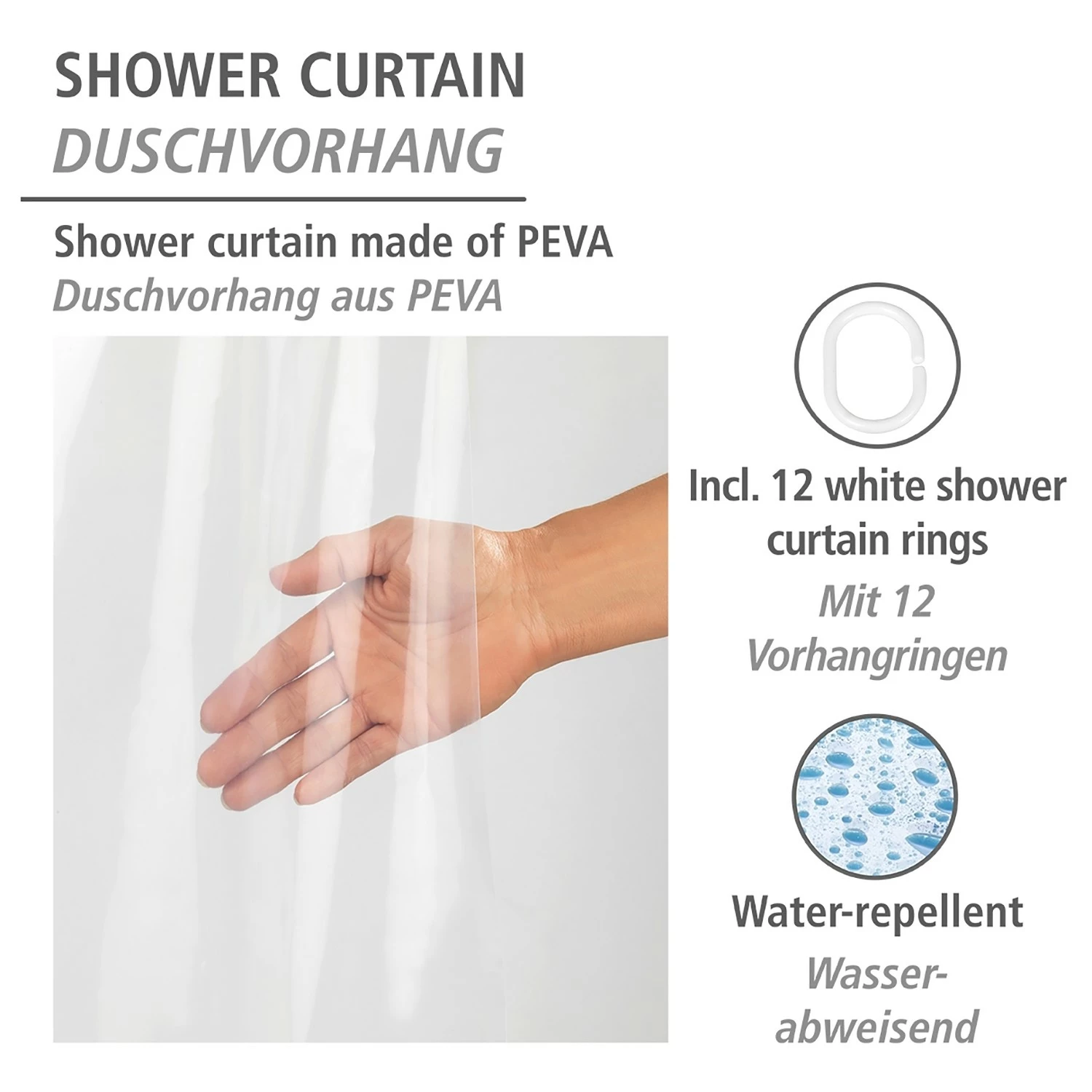 WENKO Duschvorhang Salda - Polyethylen-Vinylacetat - Transparent 5 WENKO Duschvorhang Salda - Polyethylen-Vinylacetat - Transparent – Bild 3