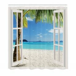 Twentyfour Duschvorhang Tropical Beach - Polyester - Weiß / Blau - 175 x 220 cm