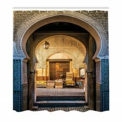 Twentyfour Duschvorhang Marrokanisches Motiv - Polyester - Beige / Blau - 175 x 220 cm