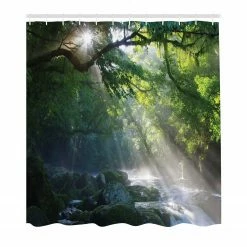 Twentyfour Duschvorhang Jungle Sonnenlicht - Polyester - Grün / Weiß - 175 x 220 cm
