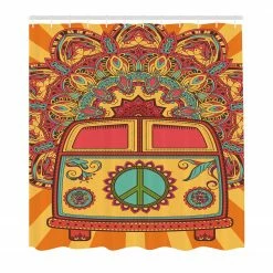 Twentyfour Duschvorhang Mini Van - Polyester - Koralle / Türkis - 175 x 180 cm