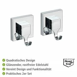 WENKO Vacuum-Loc Wandhaken Quadro (2er-Set) - ABS - Silber 15 WENKO Vacuum-Loc Wandhaken Quadro (2er-Set) - ABS - Silber -Badaccessoires Verkäufe 1000333038 220218 032 DETAILS P000000001000333038