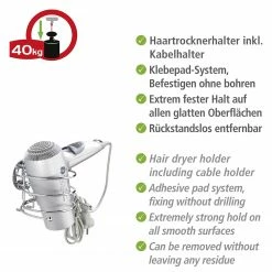 WENKO Turbo-Loc Haartrocknerhalter Eperny - Stahl - Silber -Badaccessoires Verkäufe 1000333066 220218 031 DETAILS P000000001000333066