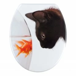 WENKO WC-Sitz Fish And Cat - 100 % Duroplast, Befestigung: Edelstahl - Mehrfarbig